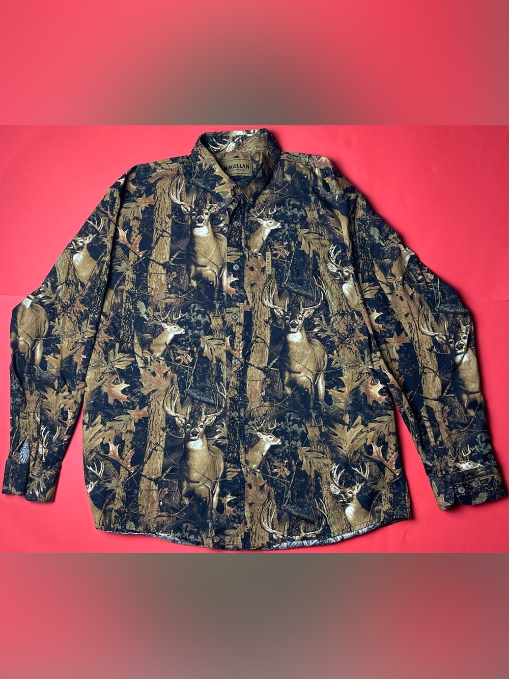 Magellan Outdoors Men's Black and Brown Deer Camo Button-Front Shirt Jacket